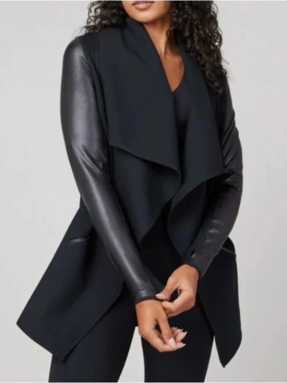 Spanx Drape Front Jacket Faux Leather Swing Coat Jacket Cardigan Medium